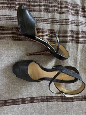 Fendi Black Leather Peep-Toe Stiletto